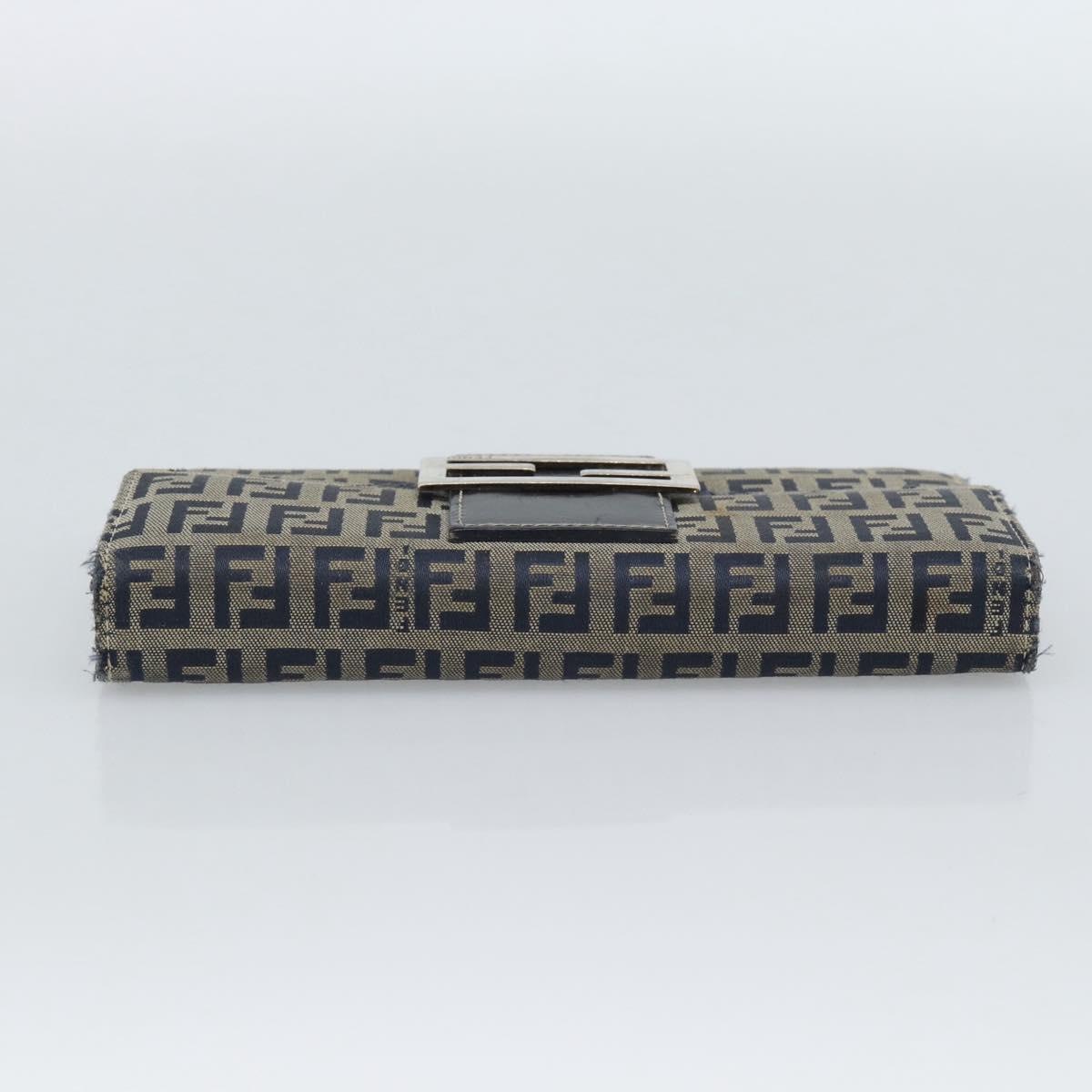 FENDI Zucchino Canvas Mamma Baguette Long Wallet Navy Silver Auth 189643