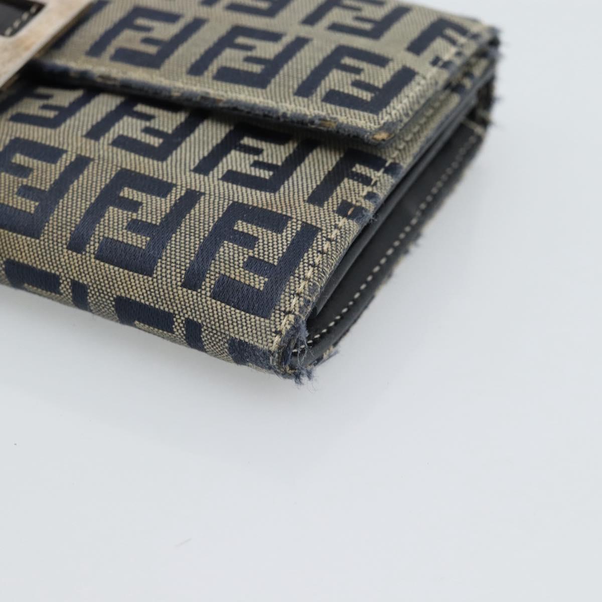 FENDI Zucchino Canvas Mamma Baguette Long Wallet Navy Silver Auth 189643