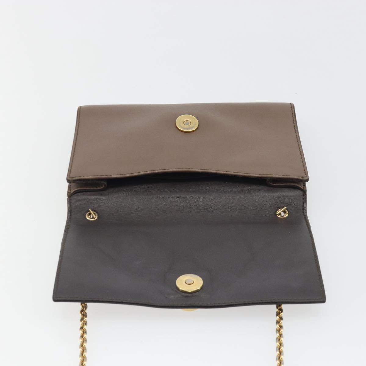 Salvatore Ferragamo Gancini Chain Shoulder Bag Leather Gray Gold Auth 189649