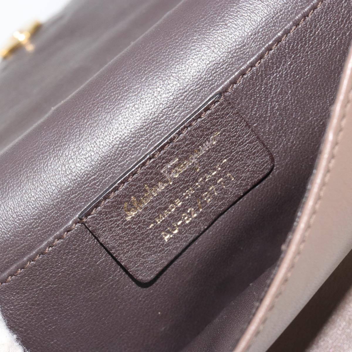 Salvatore Ferragamo Gancini Chain Shoulder Bag Leather Gray Gold Auth 189649
