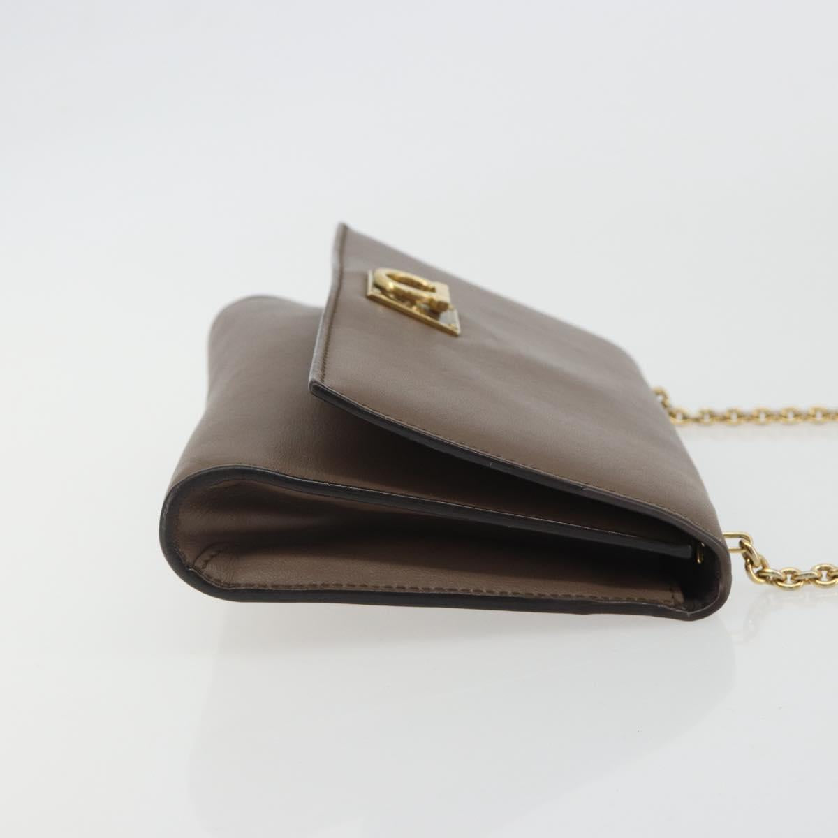 Salvatore Ferragamo Gancini Chain Shoulder Bag Leather Gray Gold Auth 189649