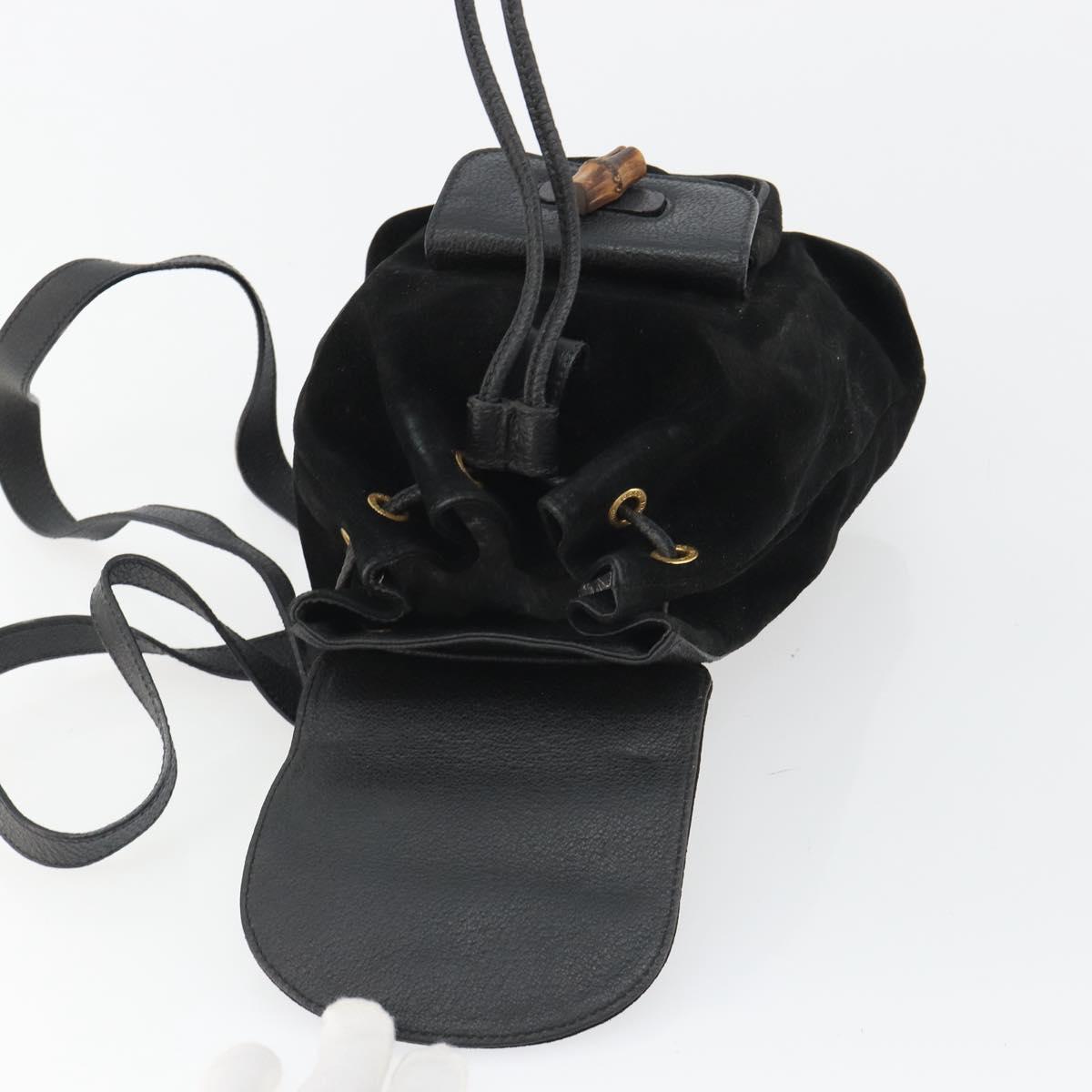 GUCCI Bamboo Backpack Suede Black Gold 003 1705 0030 Auth 189651