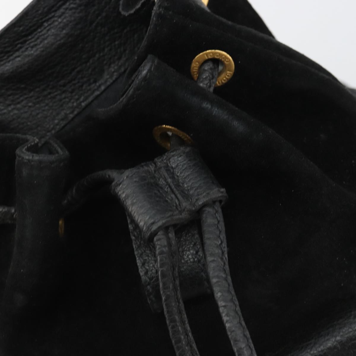 GUCCI Bamboo Backpack Suede Black Gold 003 1705 0030 Auth 189651