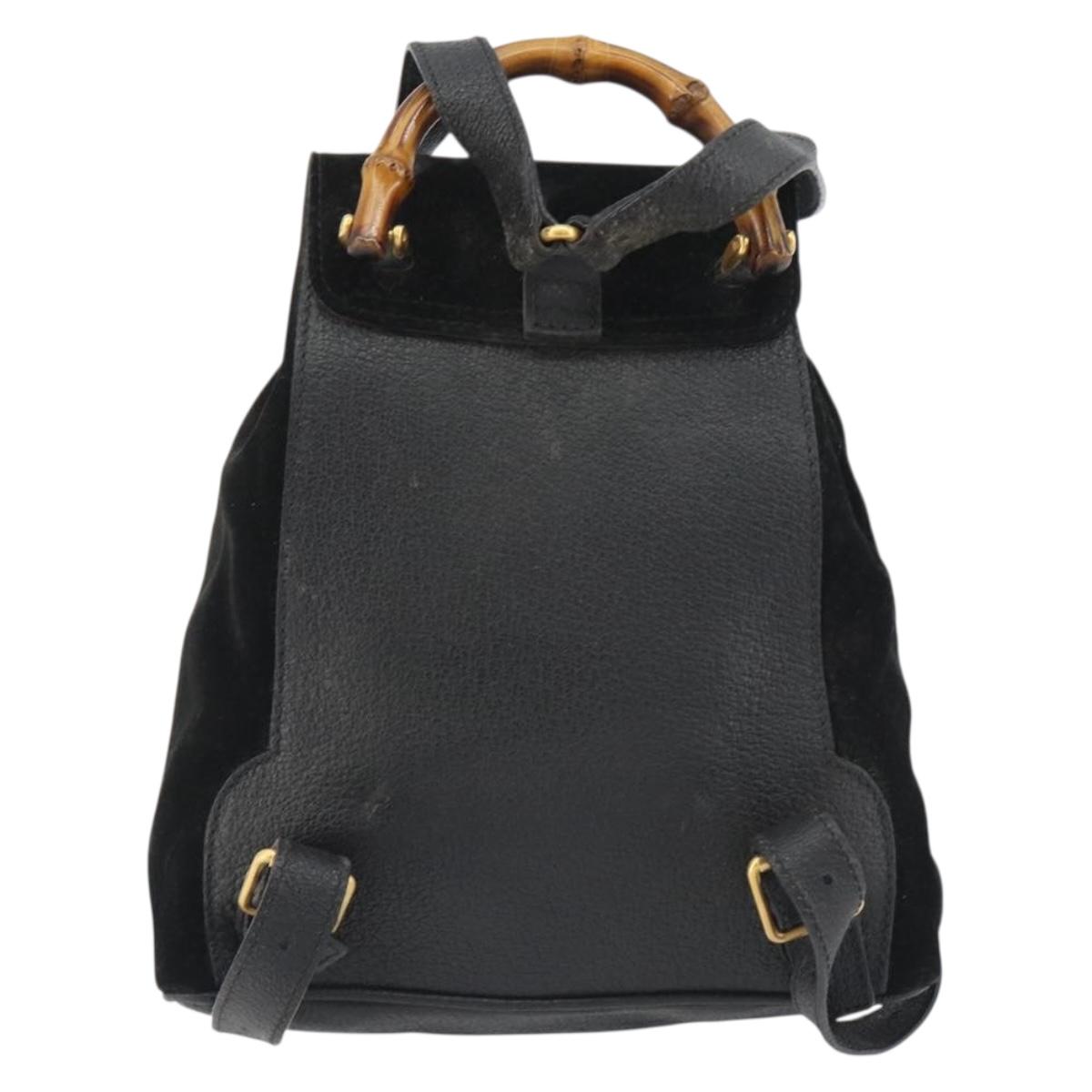 GUCCI Bamboo Backpack Suede Black Gold 003 1705 0030 Auth 189651