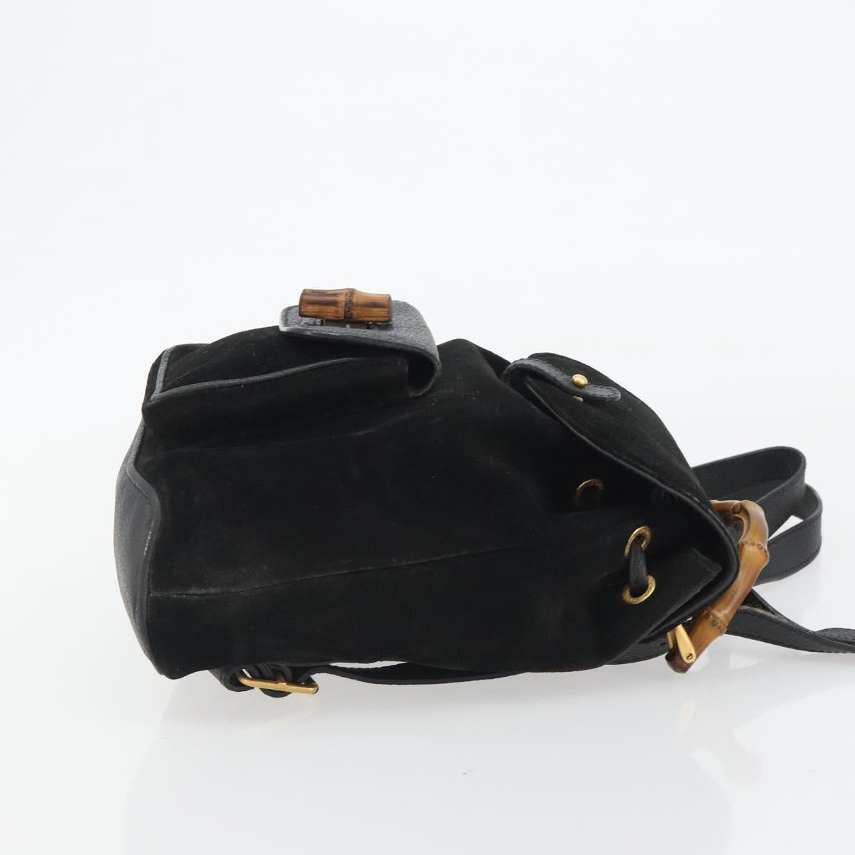 GUCCI Bamboo Backpack Suede Black Gold 003 1705 0030 Auth 189651