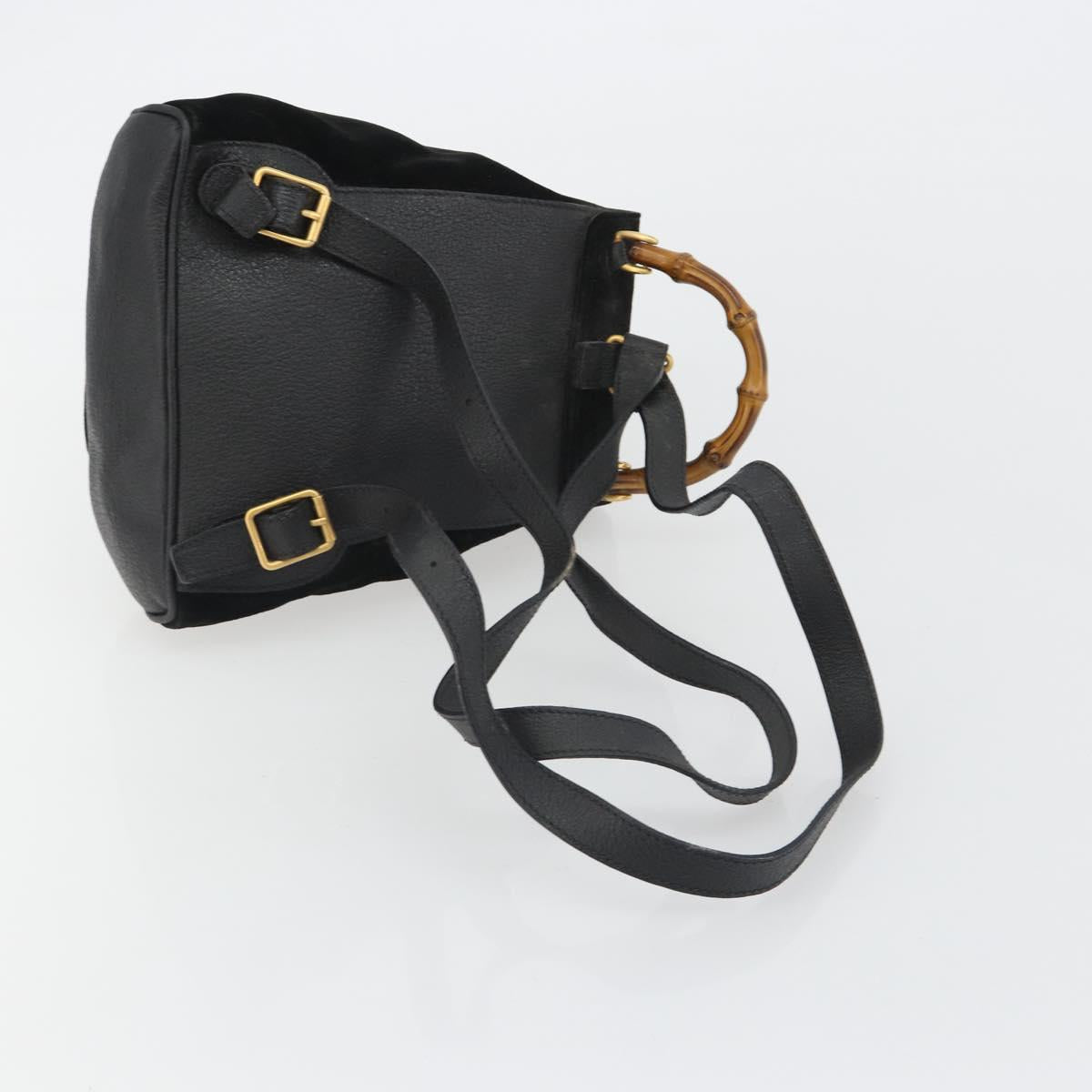 GUCCI Bamboo Backpack Suede Black Gold 003 1705 0030 Auth 189651