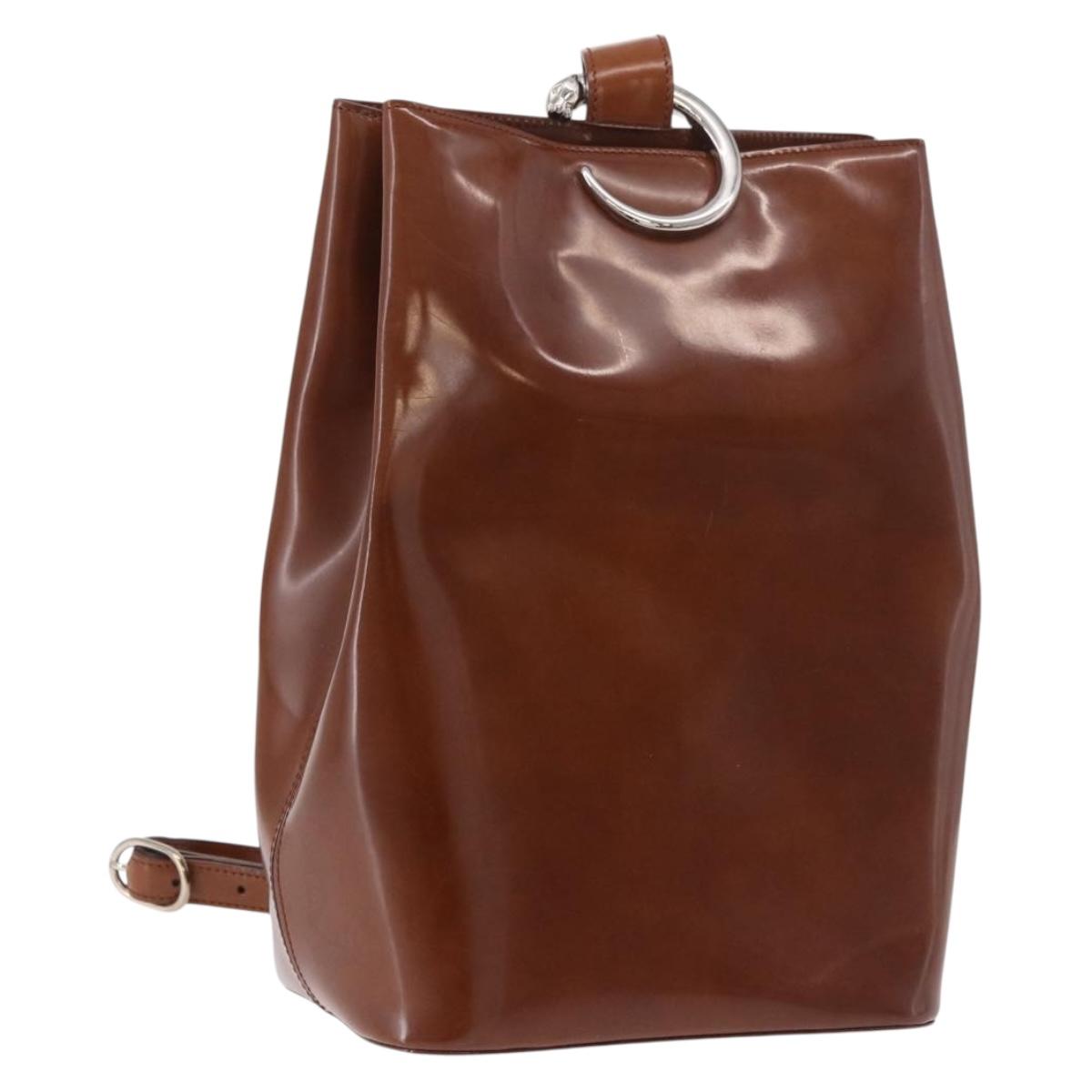 CARTIER PANTHERE Shoulder Bag Patent Leather Brown Silver Auth 189661
