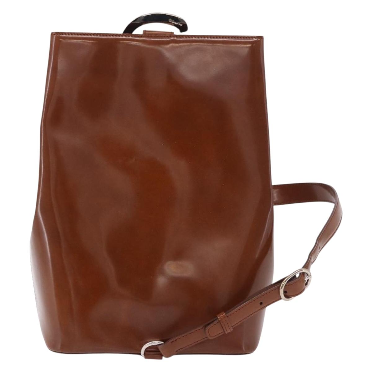 CARTIER PANTHERE Shoulder Bag Patent Leather Brown Silver Auth 189661
