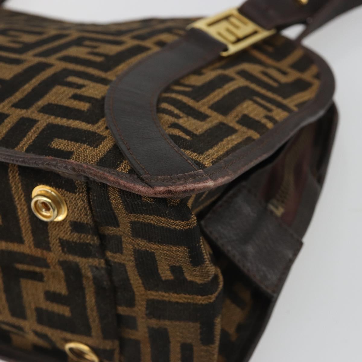 FENDI Zucca Canvas Shoulder Bag Brown Black Auth 189662