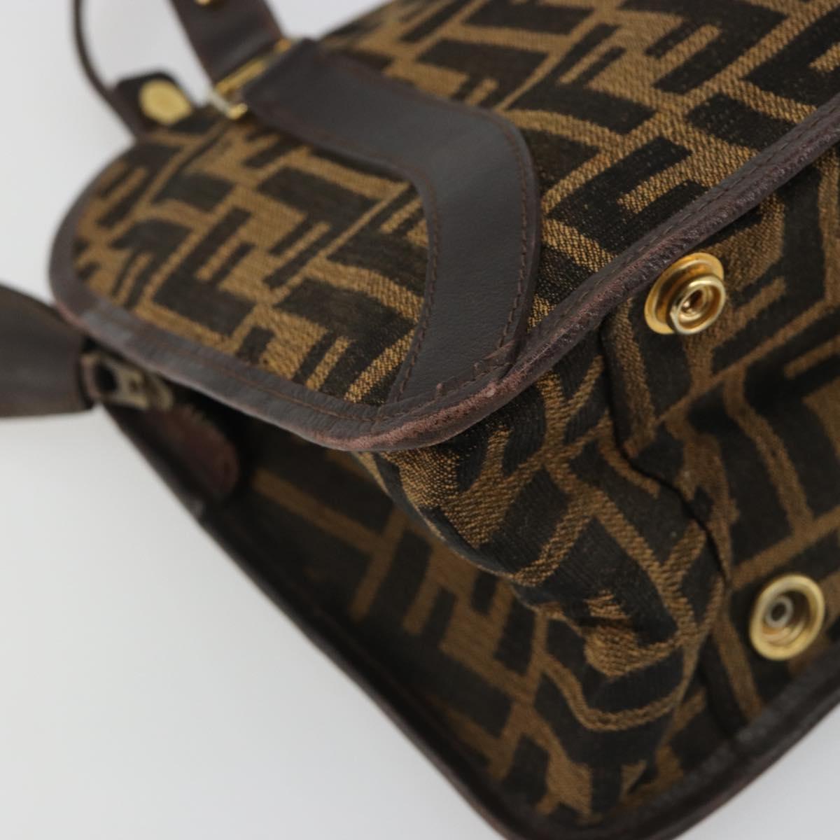 FENDI Zucca Canvas Shoulder Bag Brown Black Auth 189662