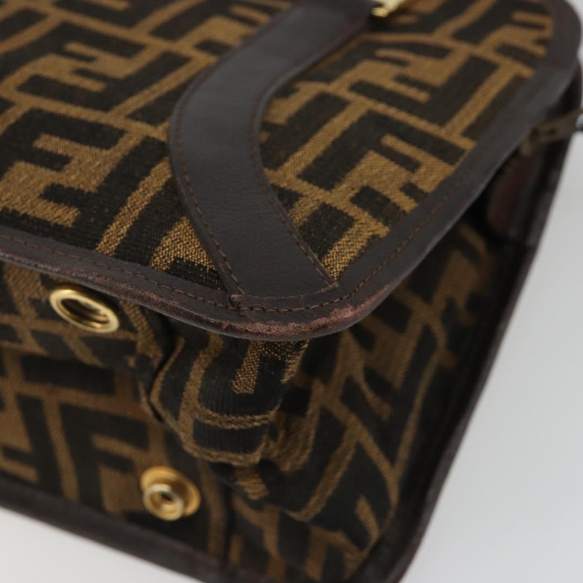 FENDI Zucca Canvas Shoulder Bag Brown Black Auth 189662