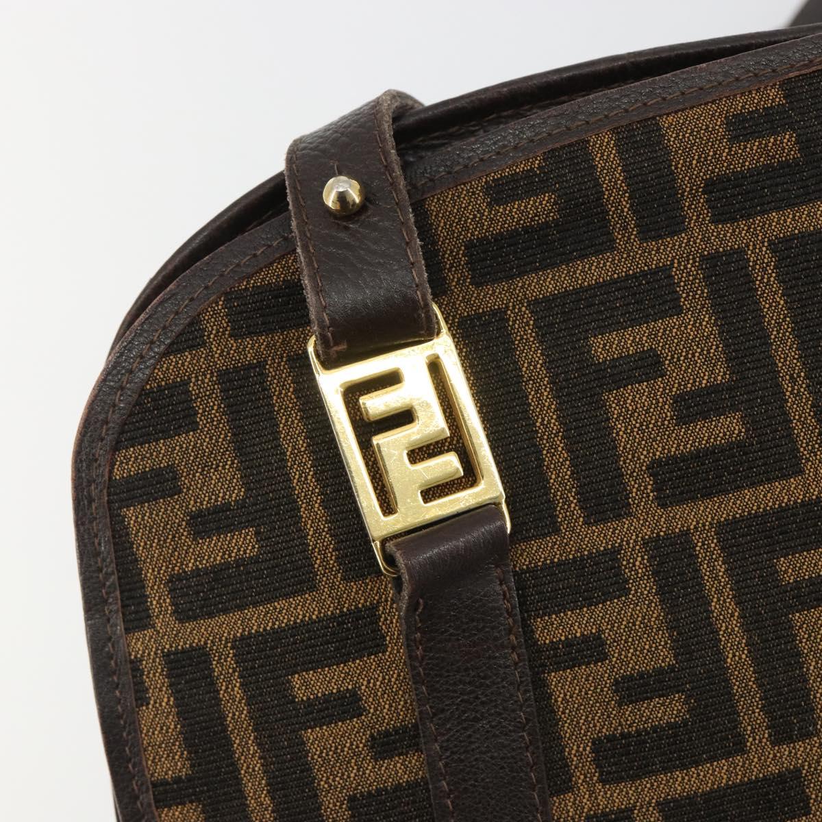 FENDI Zucca Canvas Shoulder Bag Brown Black Auth 189662
