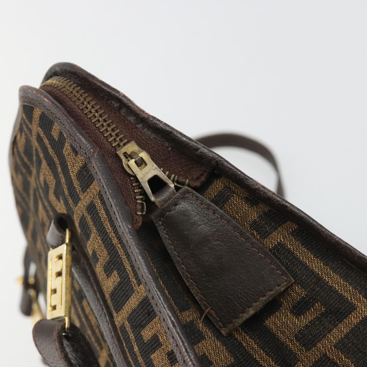 FENDI Zucca Canvas Shoulder Bag Brown Black Auth 189662