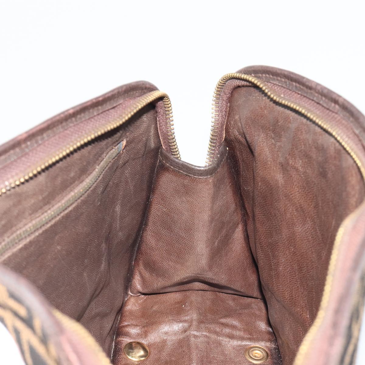 FENDI Zucca Canvas Shoulder Bag Brown Black Auth 189662