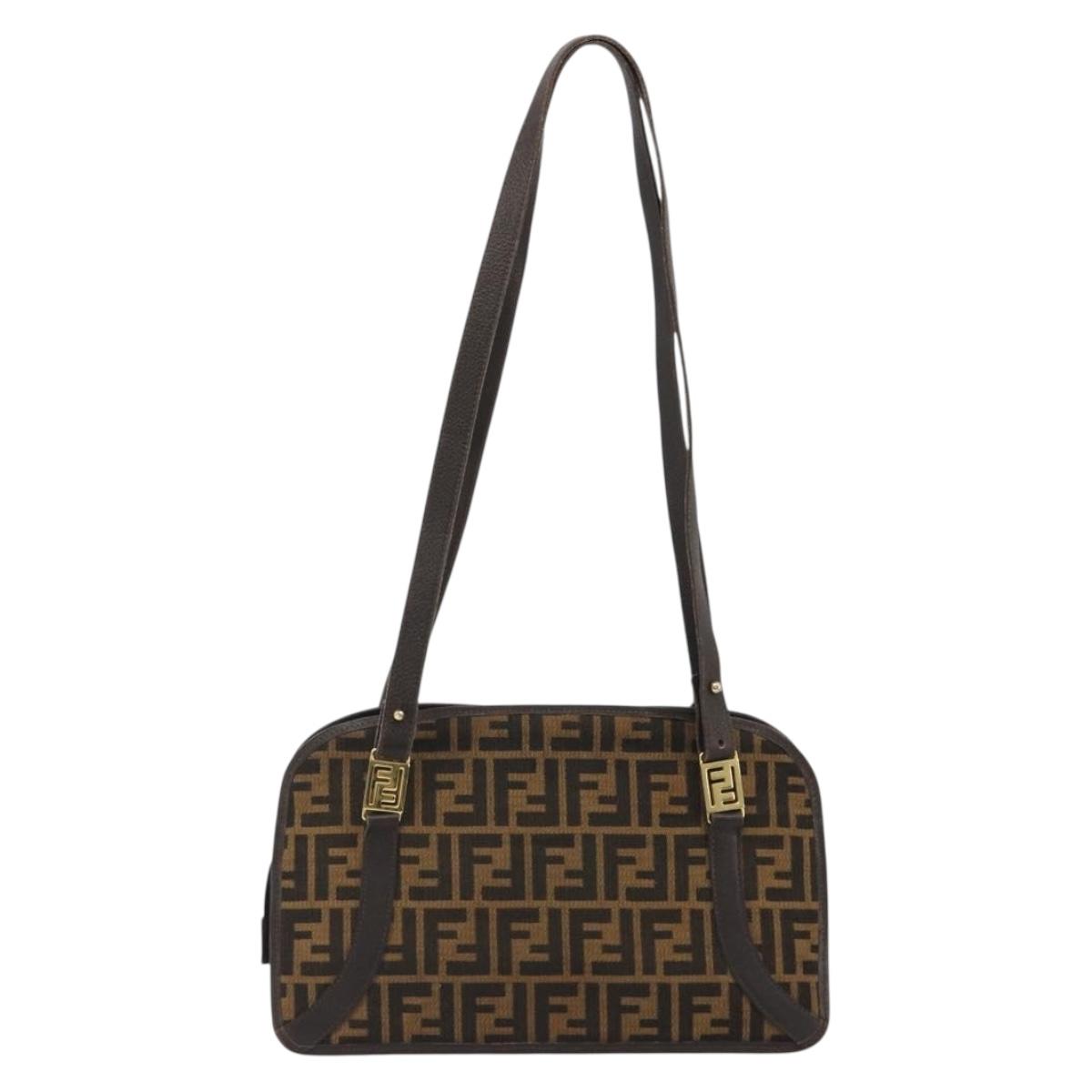 FENDI Zucca Canvas Shoulder Bag Brown Black Auth 189662