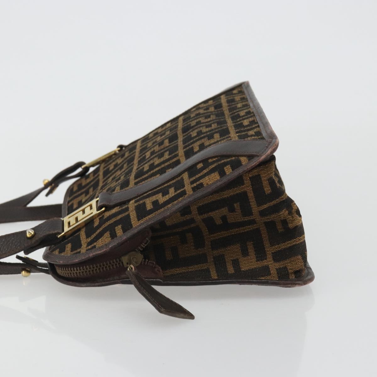 FENDI Zucca Canvas Shoulder Bag Brown Black Auth 189662
