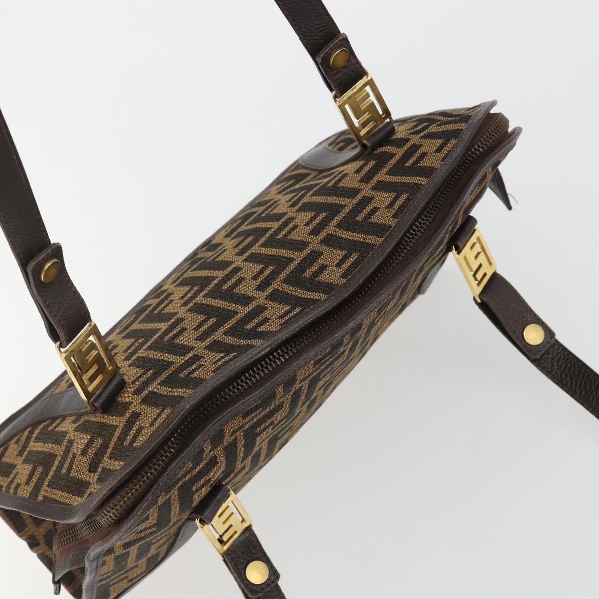 FENDI Zucca Canvas Shoulder Bag Brown Black Auth 189662