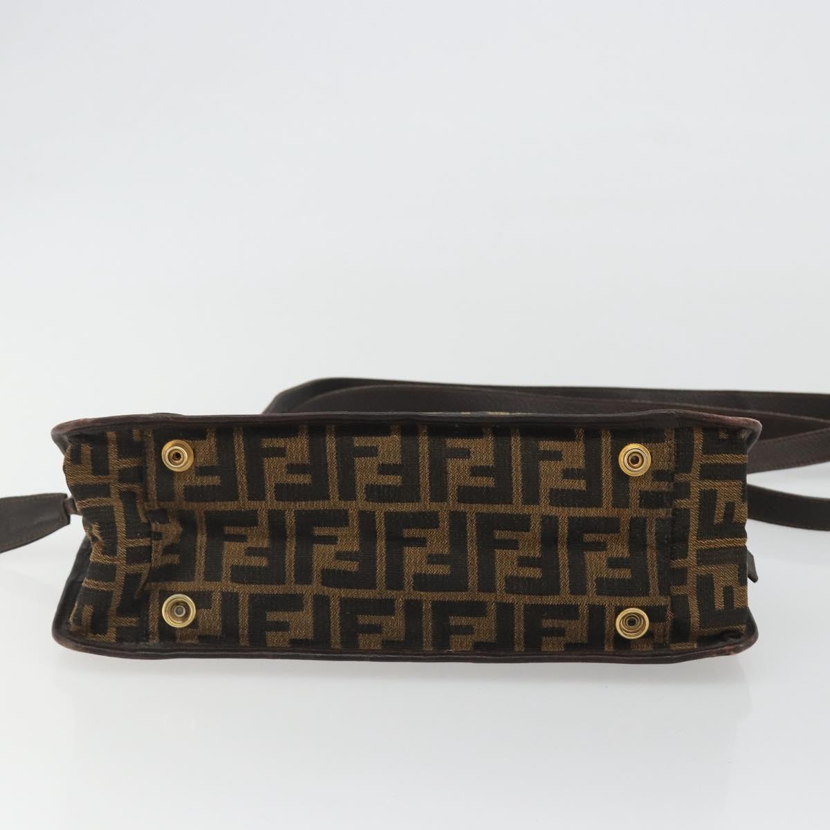 FENDI Zucca Canvas Shoulder Bag Brown Black Auth 189662