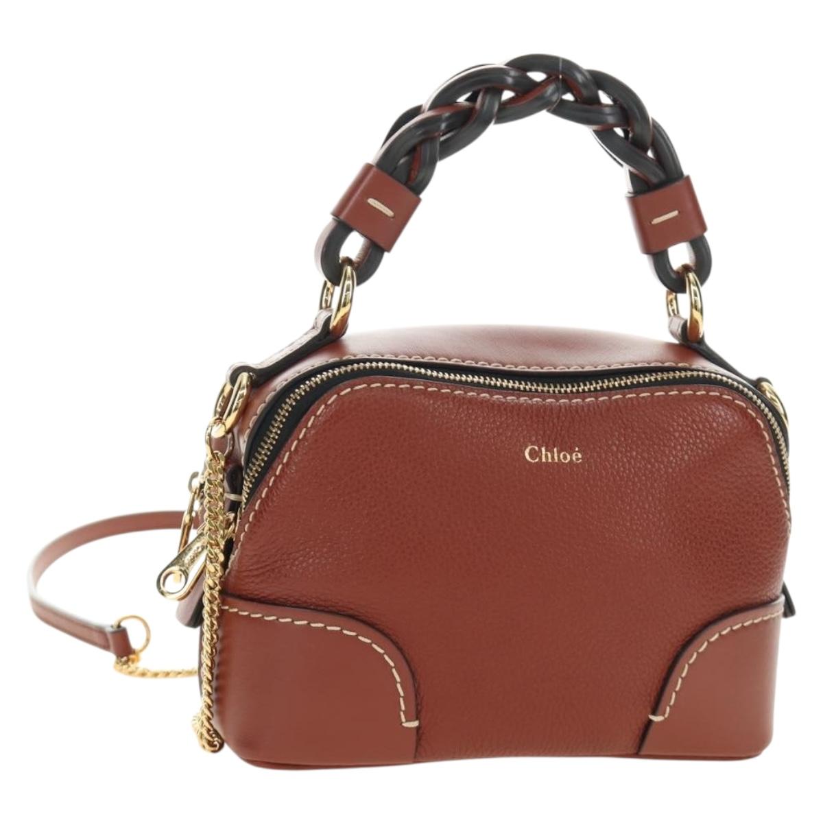 Chloe Dahlia Chain Shoulder Bag Leather 2way Brown Gold Auth 189666V
