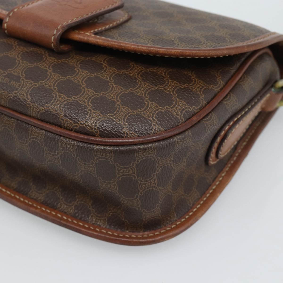 CELINE Macadam Canvas Shoulder Bag PVC Leather Brown Gold Auth 189670