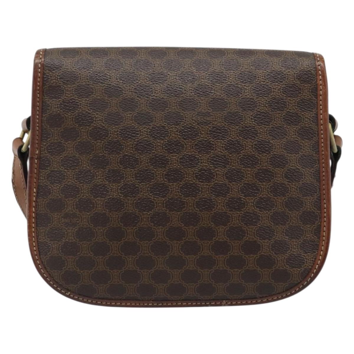 CELINE Macadam Canvas Shoulder Bag PVC Leather Brown Gold Auth 189670