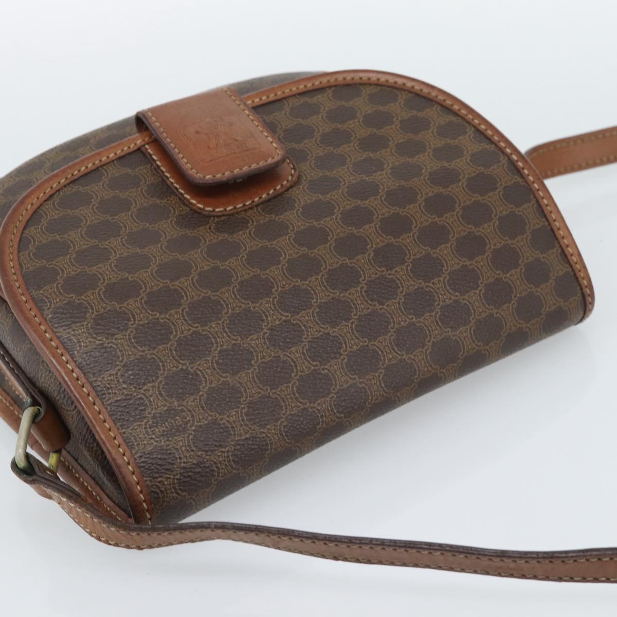 CELINE Macadam Canvas Shoulder Bag PVC Leather Brown Gold Auth 189670