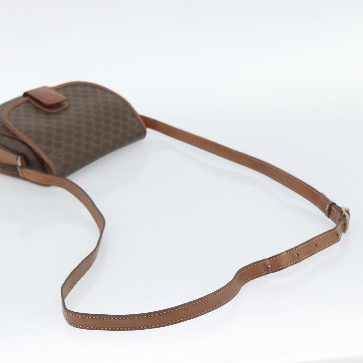 CELINE Macadam Canvas Shoulder Bag PVC Leather Brown Gold Auth 189670