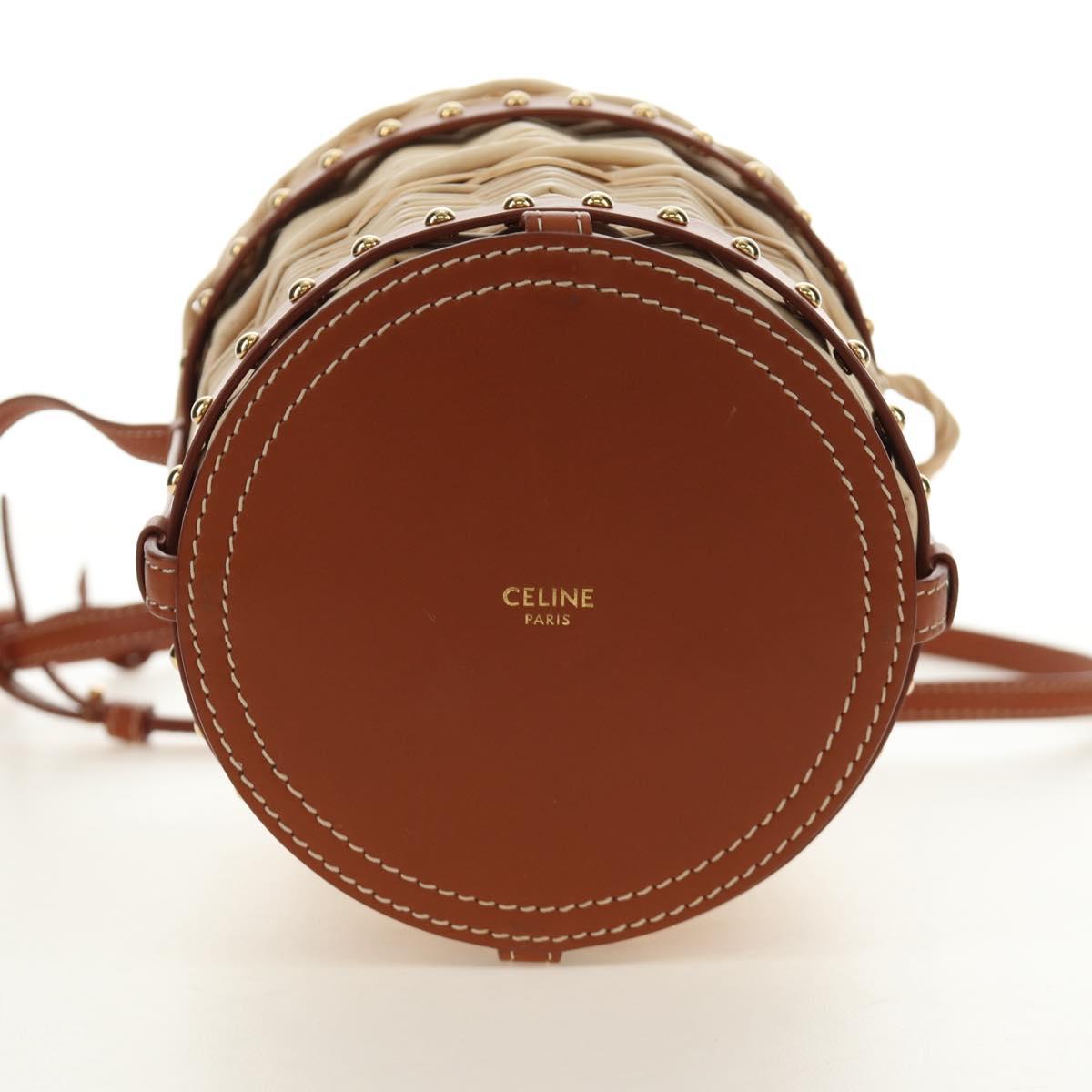 CELINE Shoulder Bag Rattan Ivory Gold Auth 189672M
