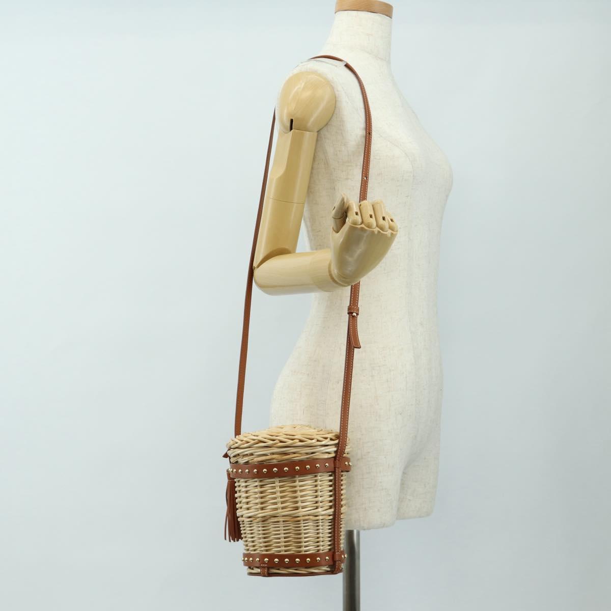 CELINE Shoulder Bag Rattan Ivory Gold Auth 189672M