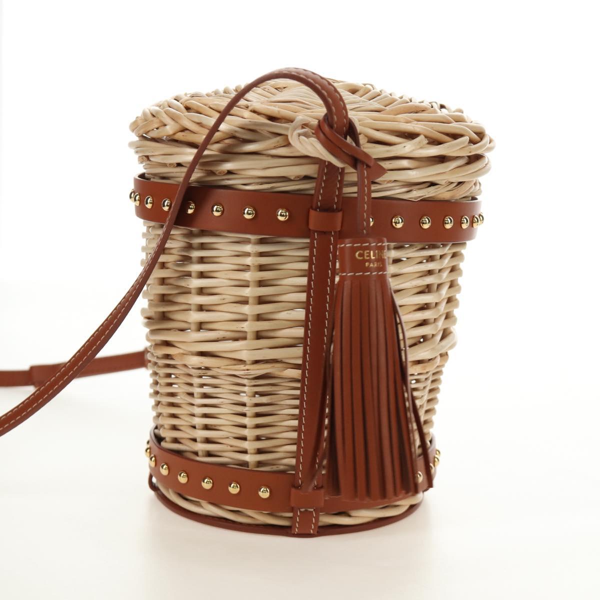CELINE Shoulder Bag Rattan Ivory Gold Auth 189672M