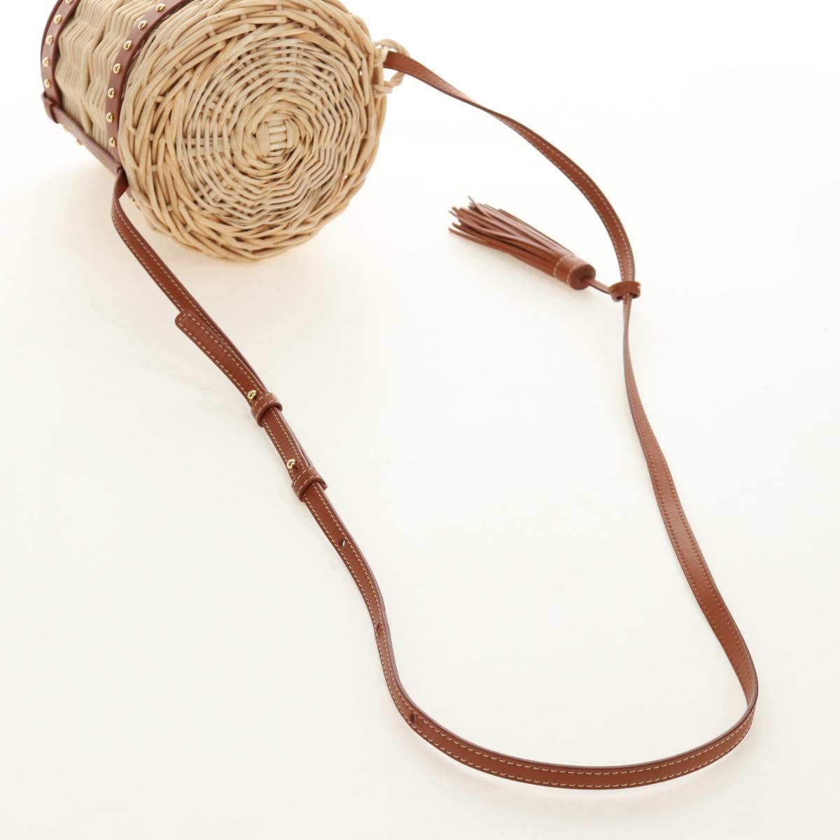CELINE Shoulder Bag Rattan Ivory Gold Auth 189672M