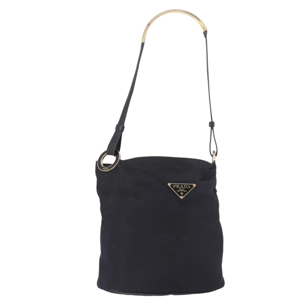 PRADA Tote Bag Nylon Black Gold Auth 189679
