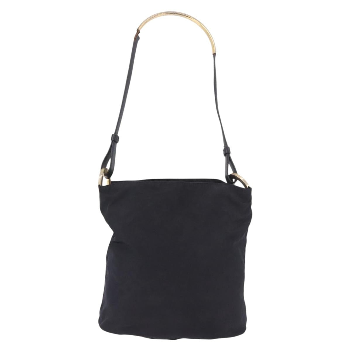 PRADA Tote Bag Nylon Black Gold Auth 189679