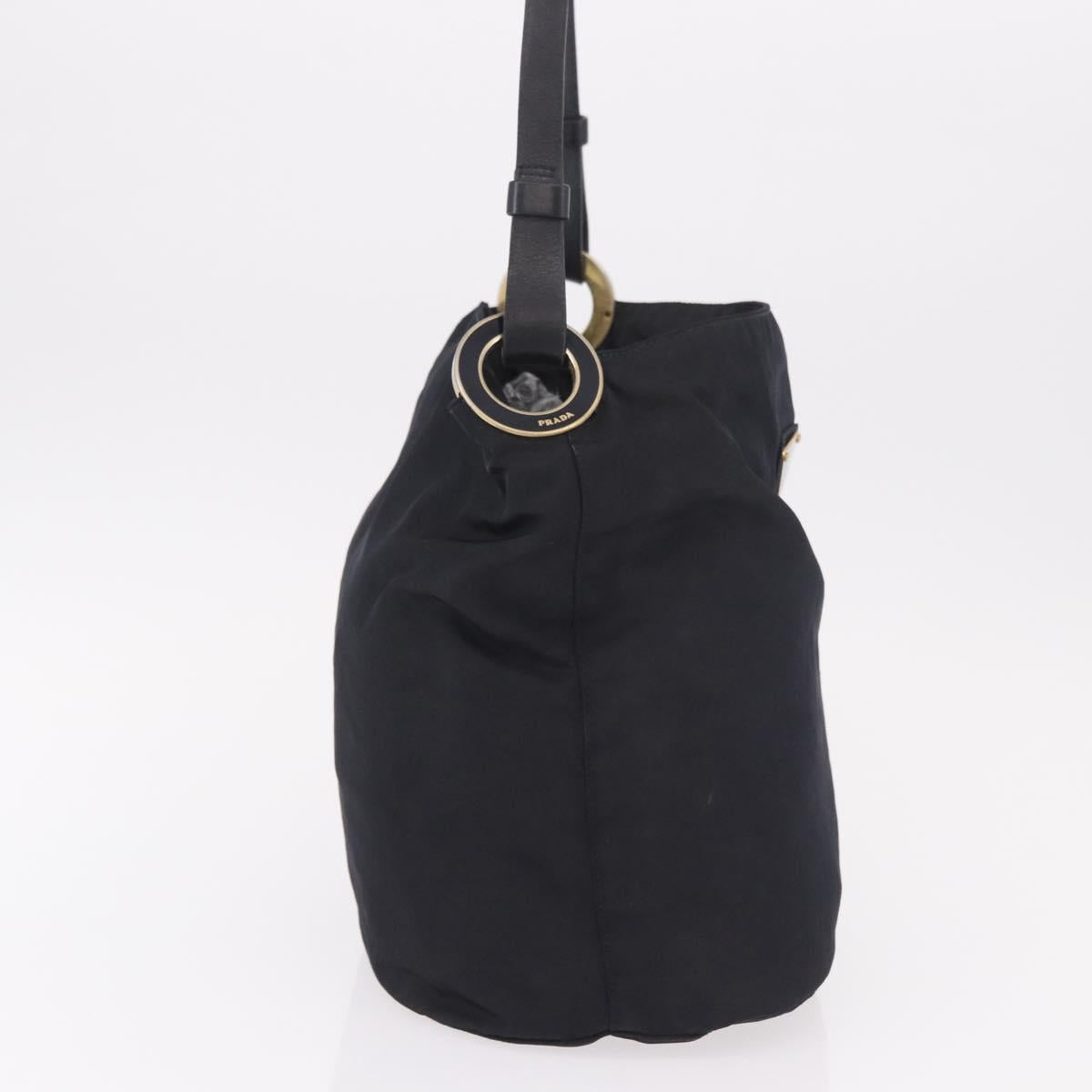 PRADA Tote Bag Nylon Black Gold Auth 189679
