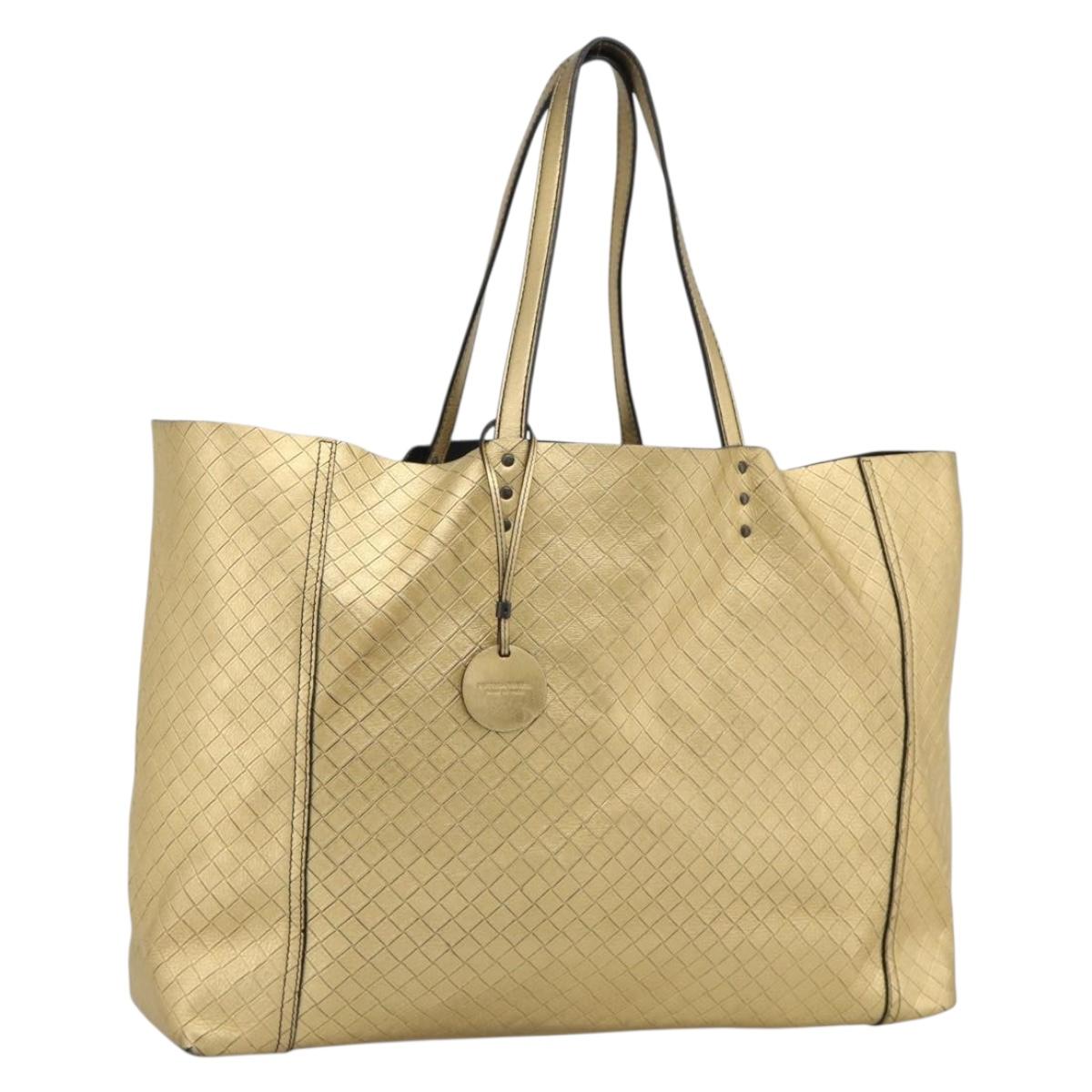 BOTTEGA VENETA INTRECCIATO Tote Bag Leather Gold Auth 189680A