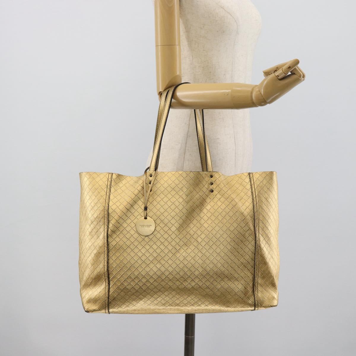 BOTTEGA VENETA INTRECCIATO Tote Bag Leather Gold Auth 189680A