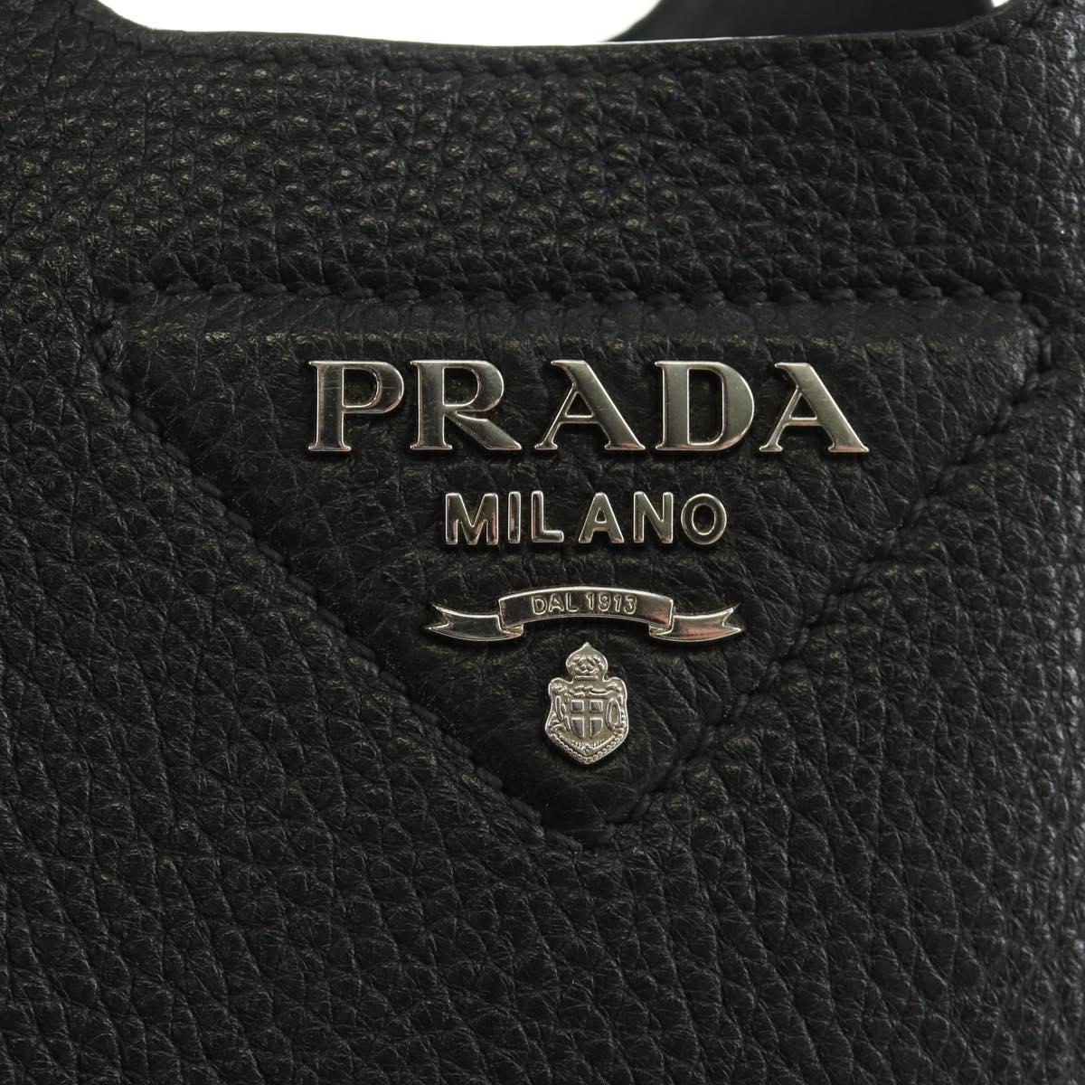 PRADA Hand Bag Vittero Dino Leather Black Silver Auth 189681SAM