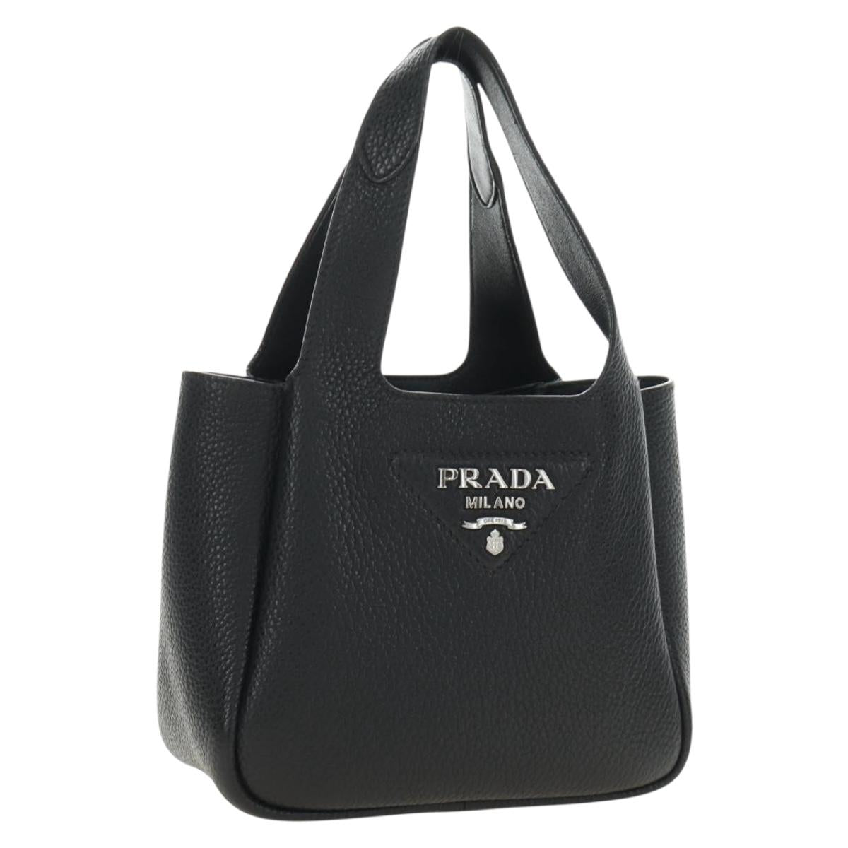 PRADA Hand Bag Vittero Dino Leather Black Silver Auth 189681SAM
