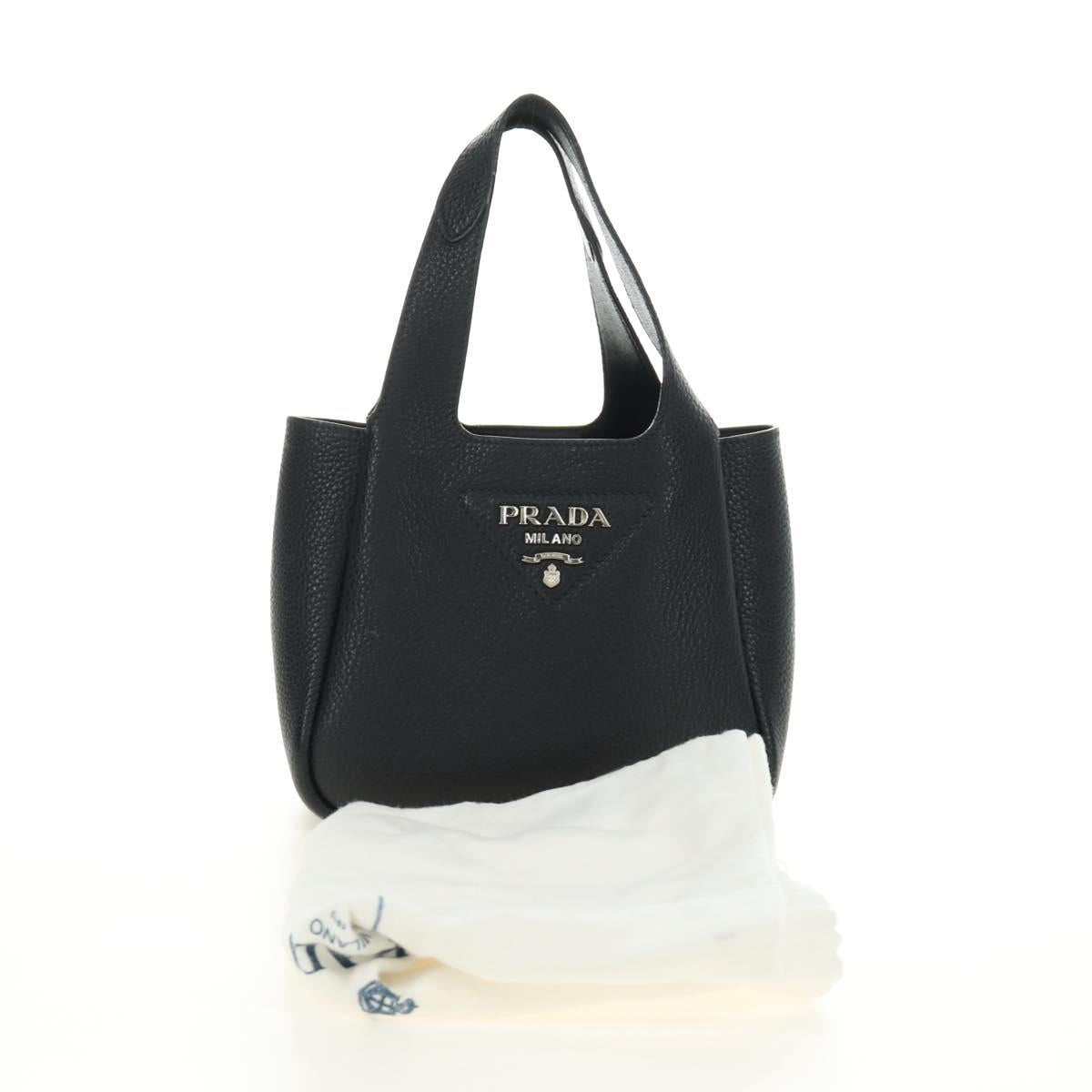 PRADA Hand Bag Vittero Dino Leather Black Silver Auth 189681SAM