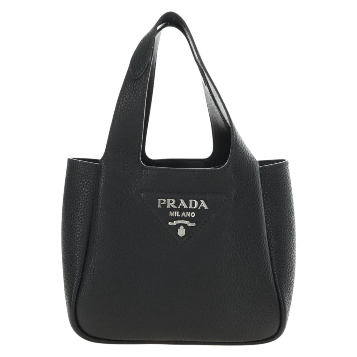 PRADA Hand Bag Vittero Dino Leather Black Silver Auth 189681SAM