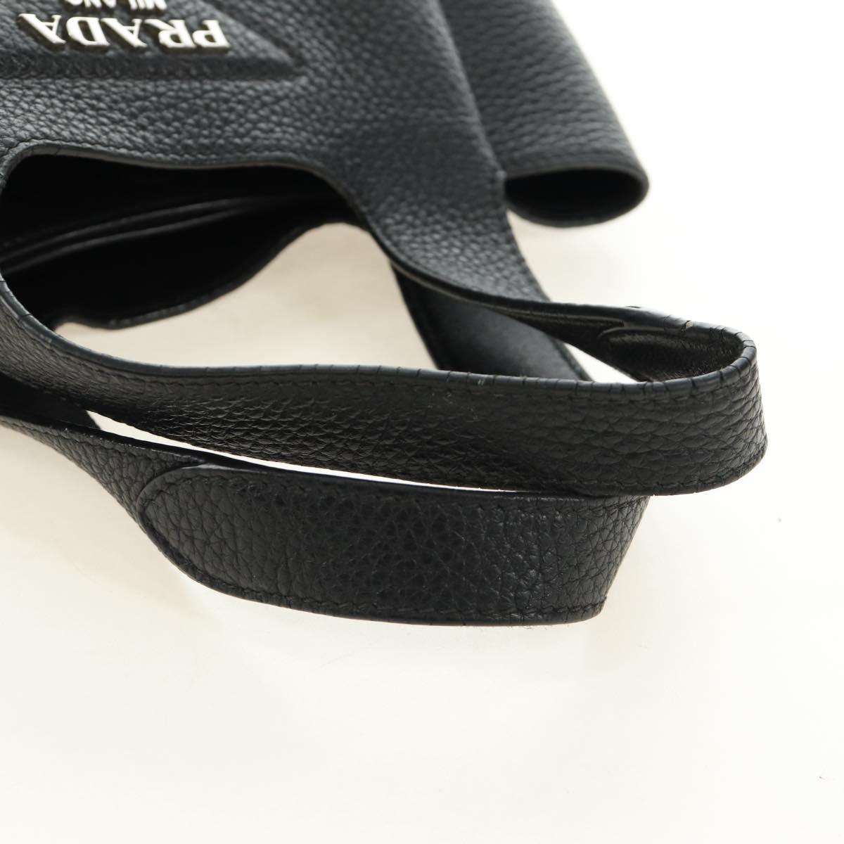 PRADA Hand Bag Vittero Dino Leather Black Silver Auth 189681SAM