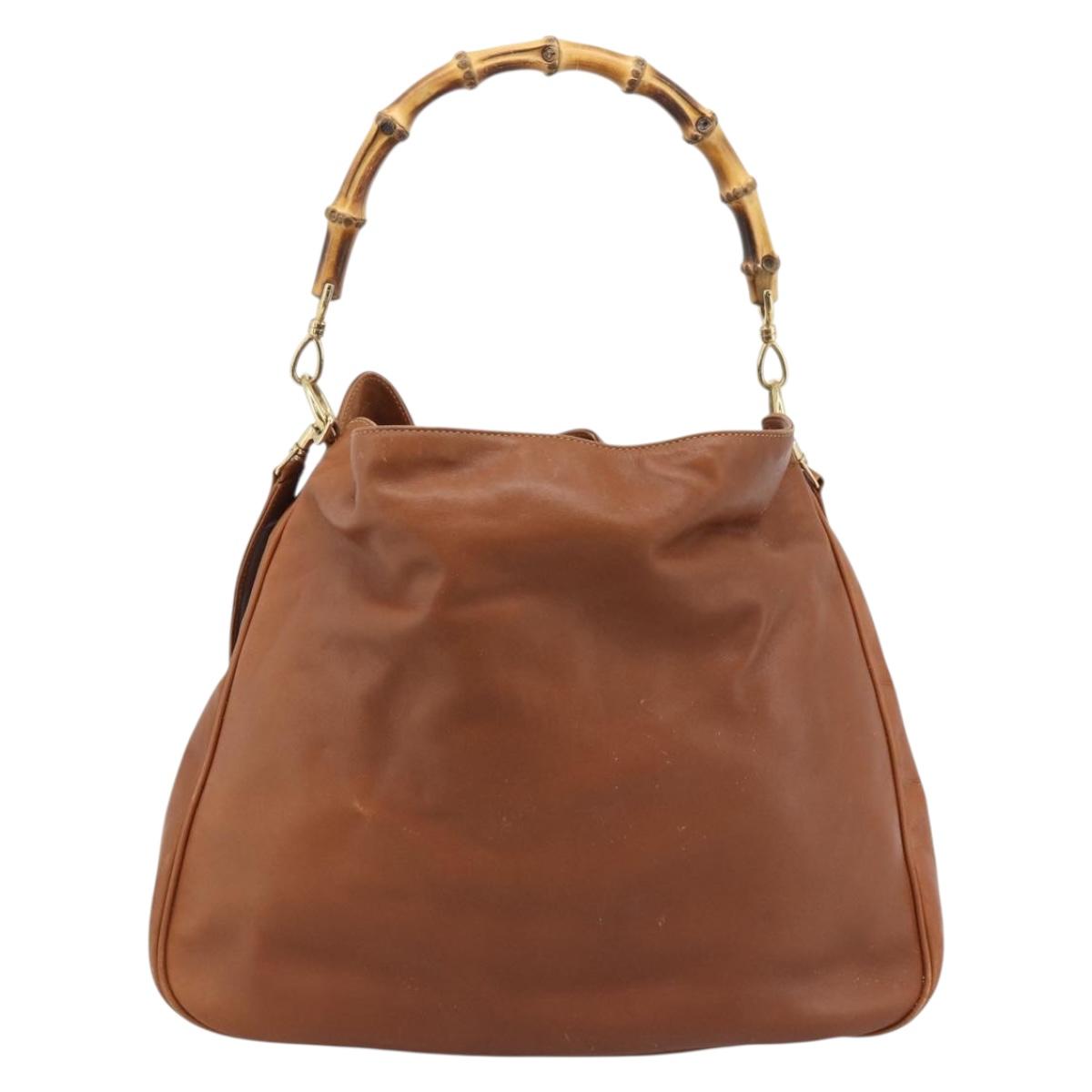 GUCCI Bamboo Shoulder Bag Leather 2way Brown Gold 001 2404 1577 Auth 189682