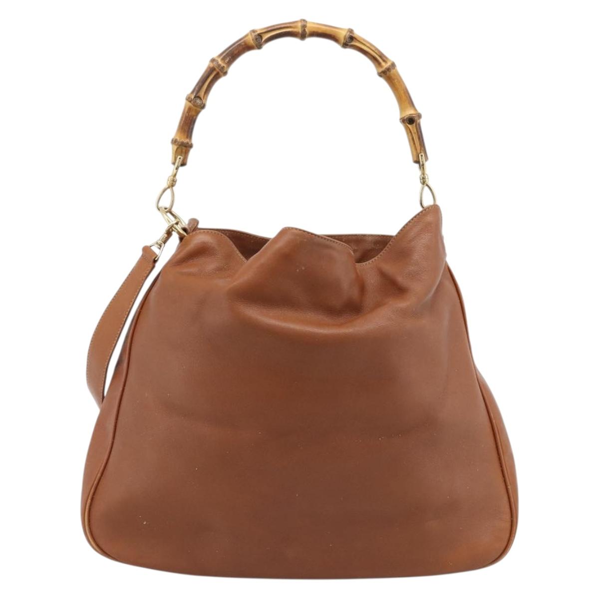 GUCCI Bamboo Shoulder Bag Leather 2way Brown Gold 001 2404 1577 Auth 189682