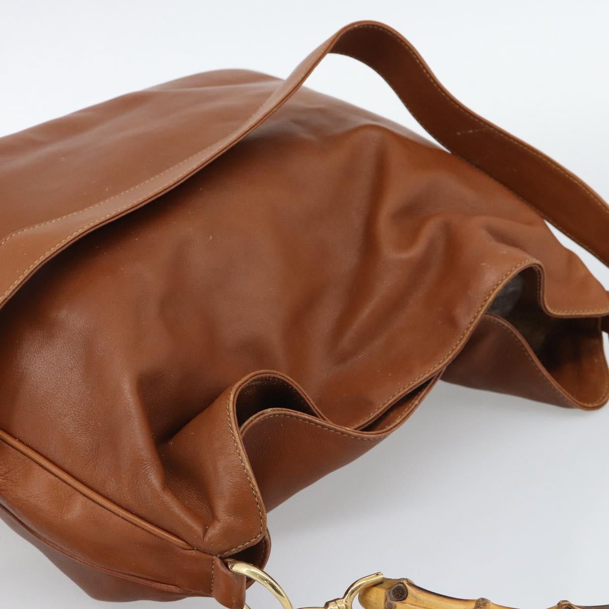 GUCCI Bamboo Shoulder Bag Leather 2way Brown Gold 001 2404 1577 Auth 189682