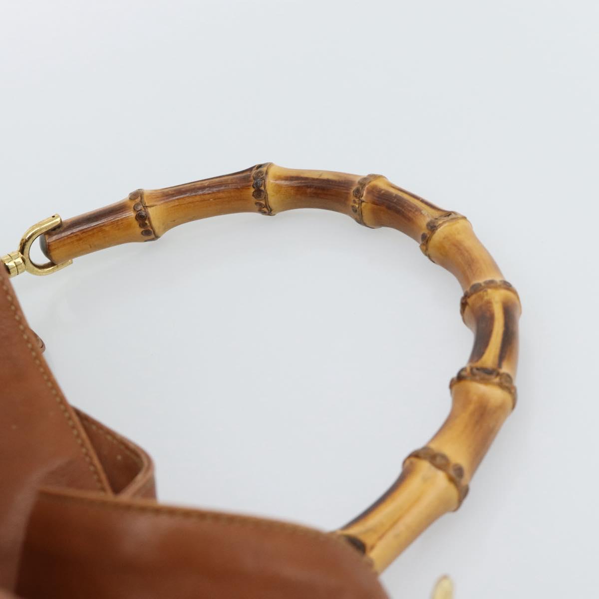 GUCCI Bamboo Shoulder Bag Leather 2way Brown Gold 001 2404 1577 Auth 189682