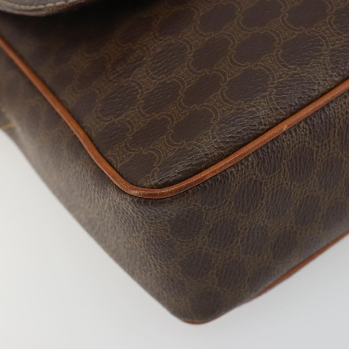 CELINE Macadam Canvas Circle Shoulder Bag PVC Leather Brown Gold Auth 189684