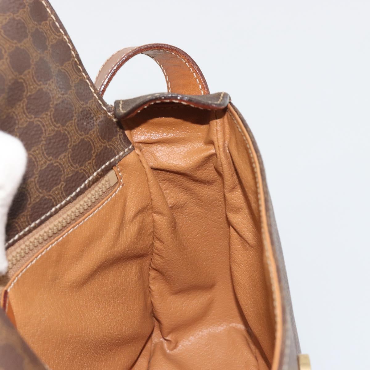 CELINE Macadam Canvas Circle Shoulder Bag PVC Leather Brown Gold Auth 189684
