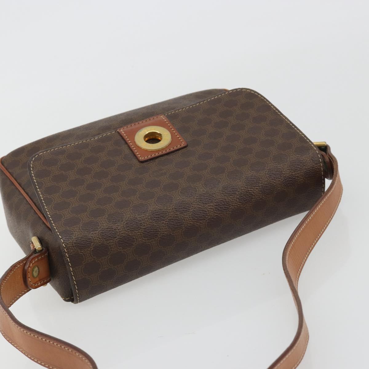 CELINE Macadam Canvas Circle Shoulder Bag PVC Leather Brown Gold Auth 189684
