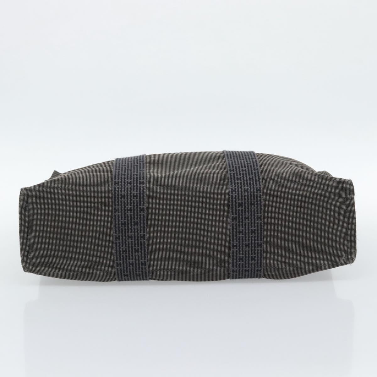 HERMES Her Line MM Hand Bag Canvas Gray Silver Auth 189685