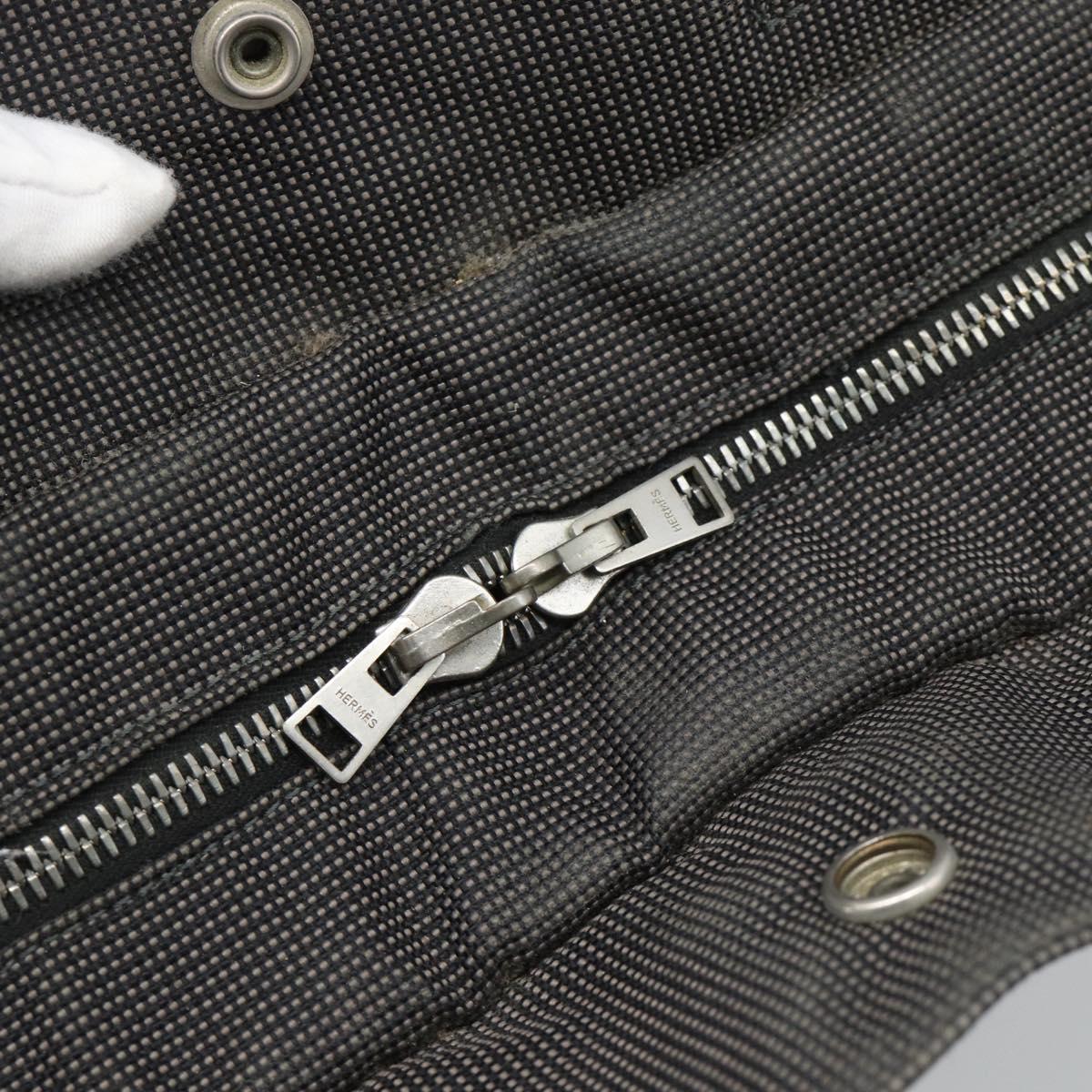 HERMES Her Line MM Hand Bag Canvas Gray Silver Auth 189686